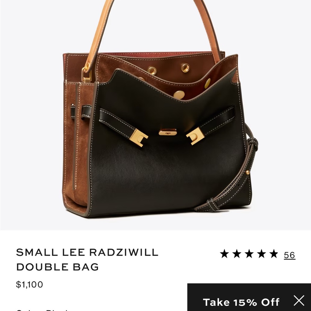 Tory Burch Small Lee Radziwill Double Bag in Black and Brown with Gold Hardware
